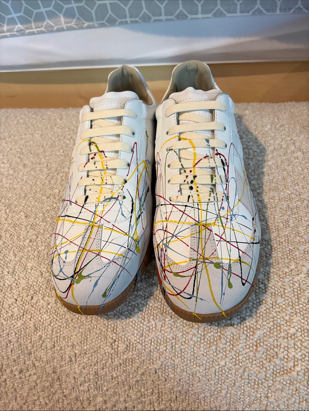 Maison Martin Margiela Cream Leather Sneakers with Multicolor Paint-Splatter - Picture 5 of 5